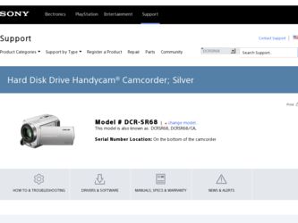 DCR-SR68 driver download page on the Sony site