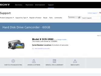 DCR-SR80 driver download page on the Sony site