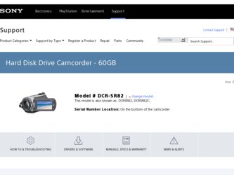 DCR-SR82 driver download page on the Sony site
