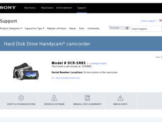 DCR-SR85 driver download page on the Sony site