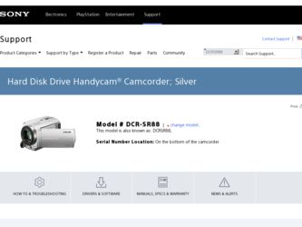 DCR-SR88 driver download page on the Sony site