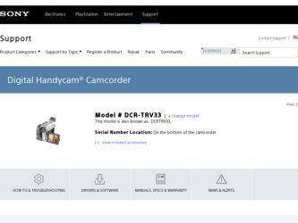 DCR-TRV33 driver download page on the Sony site
