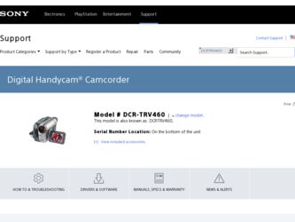 DCR-TRV460 driver download page on the Sony site