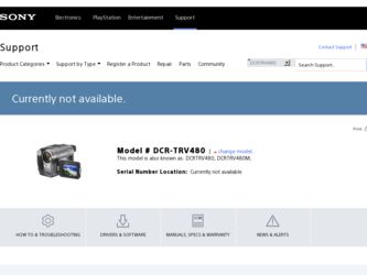 DCR TRV480 driver download page on the Sony site