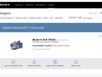 DCR-TRV50 driver download page on the Sony site
