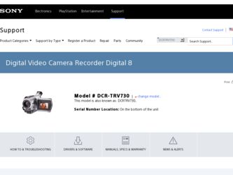 DCR-TRV730 driver download page on the Sony site
