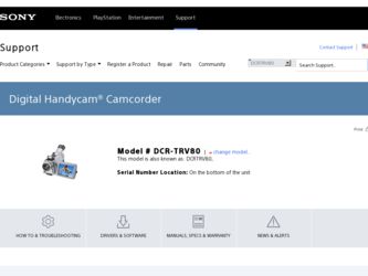 DCR-TRV80 driver download page on the Sony site