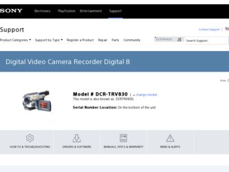 DCR-TRV830 driver download page on the Sony site