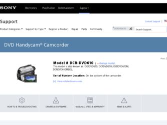 DCRDVD610 driver download page on the Sony site