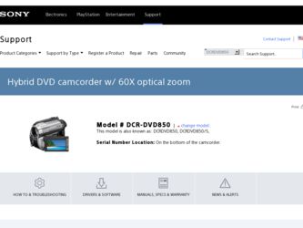 DCRDVD850 driver download page on the Sony site