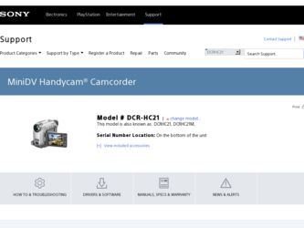 DCRHC21 driver download page on the Sony site