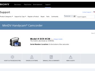 DCRHC38 driver download page on the Sony site