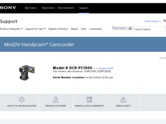 DCRPC1000 driver download page on the Sony site