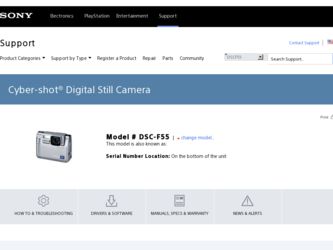 DSC-F55 driver download page on the Sony site