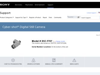 DSC F707 driver download page on the Sony site