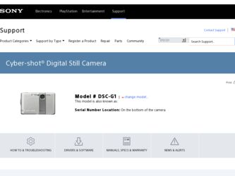 DSC-G1 driver download page on the Sony site
