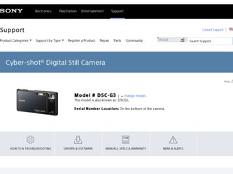 DSC-G3 driver download page on the Sony site