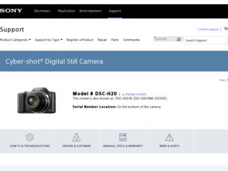 DSC H20 driver download page on the Sony site