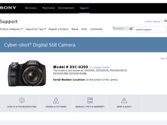 DSC-H200 driver download page on the Sony site