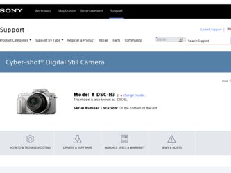 DSC H3 driver download page on the Sony site