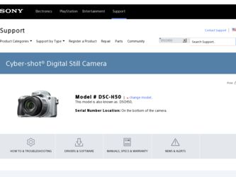 DSC H50 driver download page on the Sony site