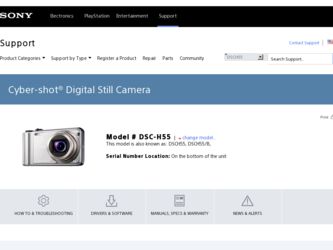 DSC-H55 driver download page on the Sony site