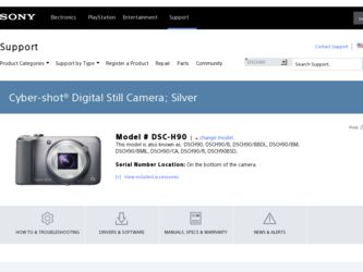 DSC-H90 driver download page on the Sony site