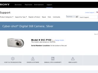 DSC P150 driver download page on the Sony site