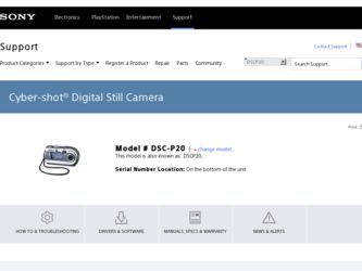 DSC P20 driver download page on the Sony site