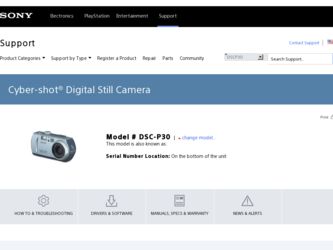 DSC P30 driver download page on the Sony site