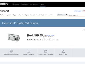 DSC P72 driver download page on the Sony site