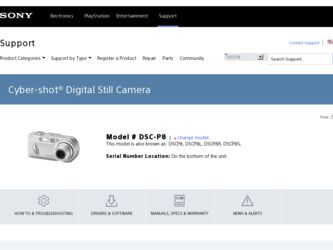 DSC-P8 driver download page on the Sony site