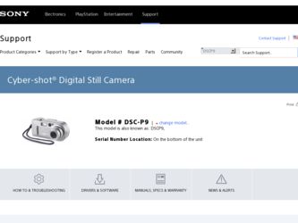 DSC P9 driver download page on the Sony site