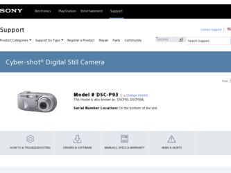 DSC-P93A driver download page on the Sony site