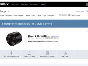 DSC-QX100 driver download page on the Sony site
