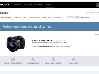 DSC-RX10 driver download page on the Sony site