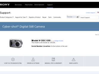 DSC S30 driver download page on the Sony site