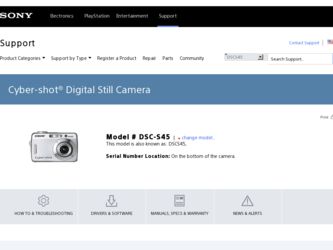 DSC-S45 driver download page on the Sony site