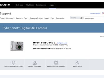 DSC-S60 driver download page on the Sony site