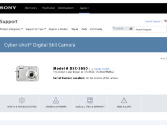 DSC S650 driver download page on the Sony site