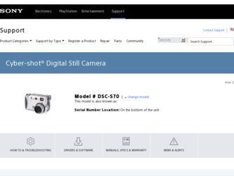 DSC S70 driver download page on the Sony site