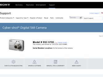 DSC S730 driver download page on the Sony site