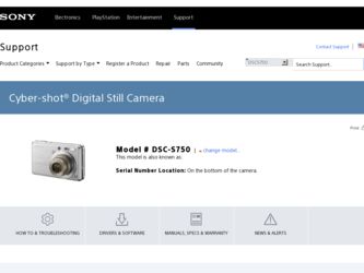 DSC S750 driver download page on the Sony site