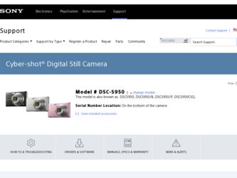 DSC S950 driver download page on the Sony site