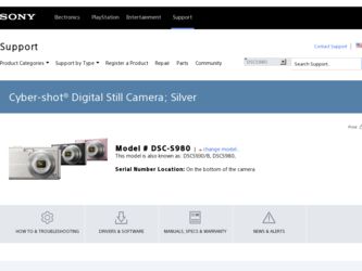 DSC S980 driver download page on the Sony site