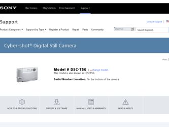 DSC T50 driver download page on the Sony site