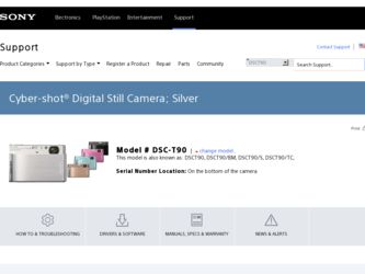 DSC T90 driver download page on the Sony site
