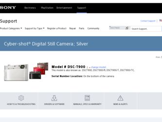 DSC T900 driver download page on the Sony site