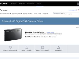 DSC-TX200V driver download page on the Sony site