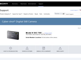 DSC-TX9 driver download page on the Sony site